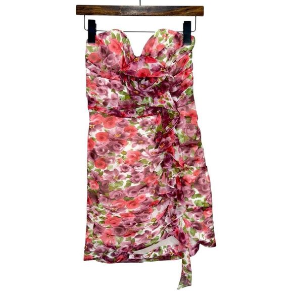 NEW Alessandra Rich Floral Silk Georgette Bustier Mini Dress Antique Rose Size 4 - Picture 6 of 14